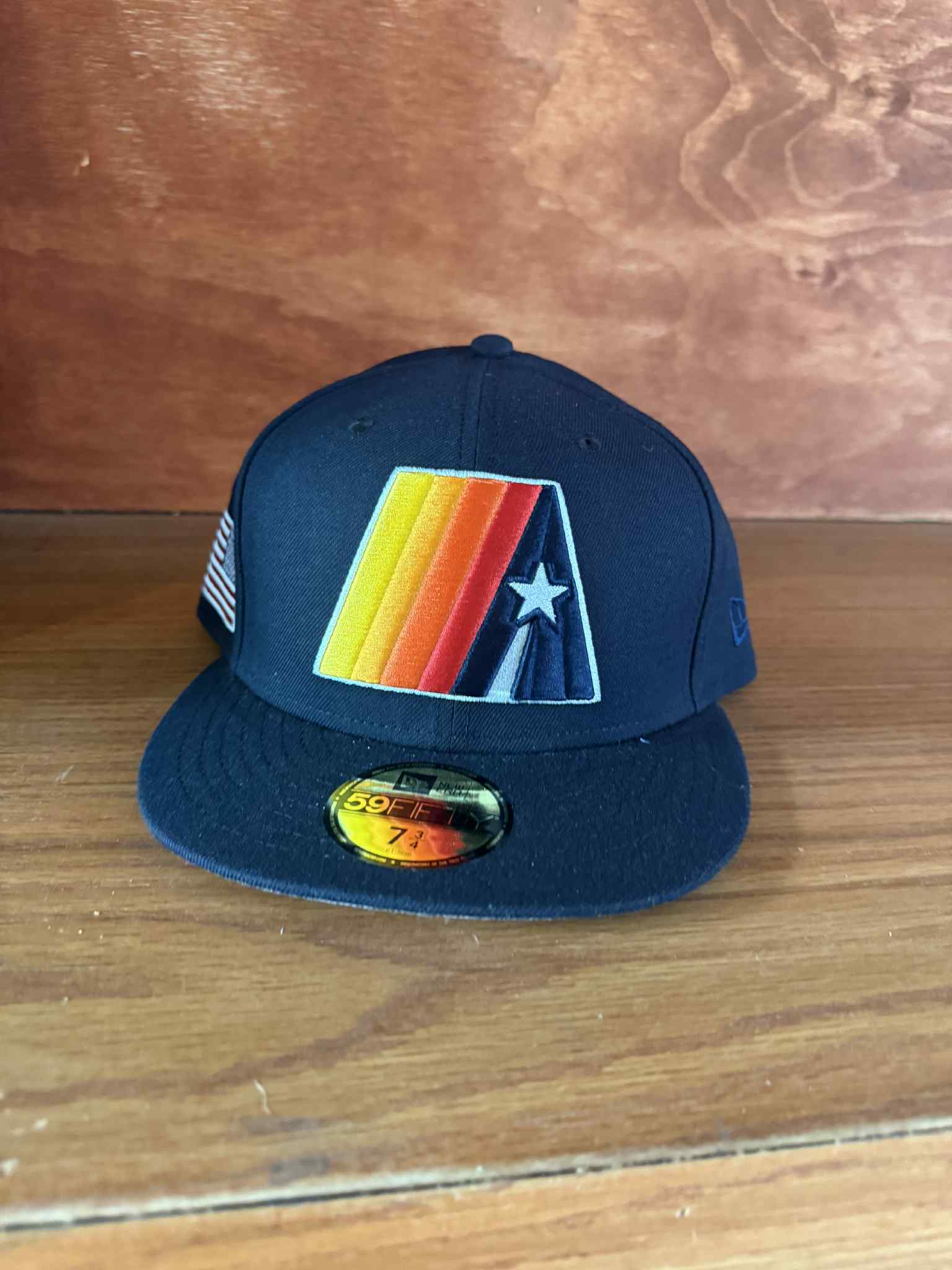 Houston Astros 1975 Prototype Cap Hat New Era 59FIFTY Size 73/4 USA Flag patch